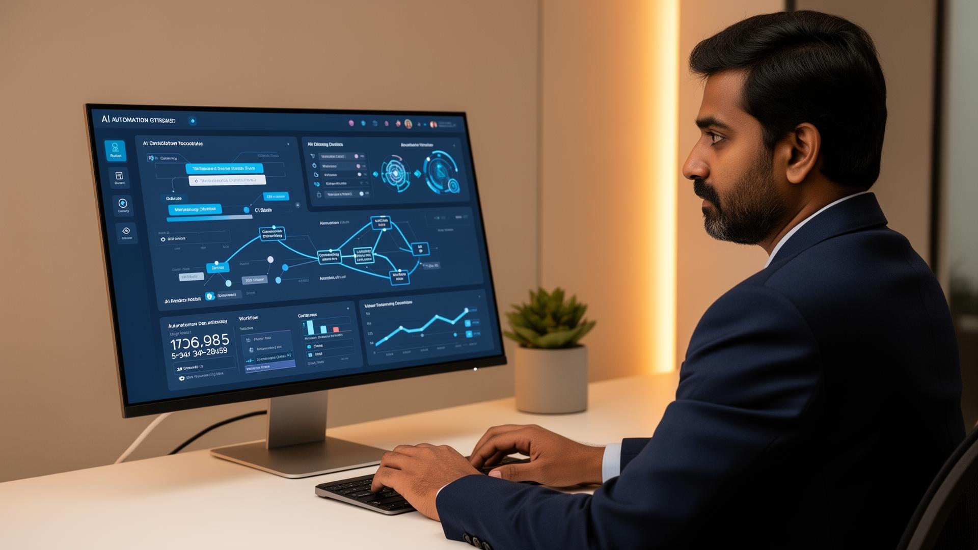Business professional using AI automation dashboard